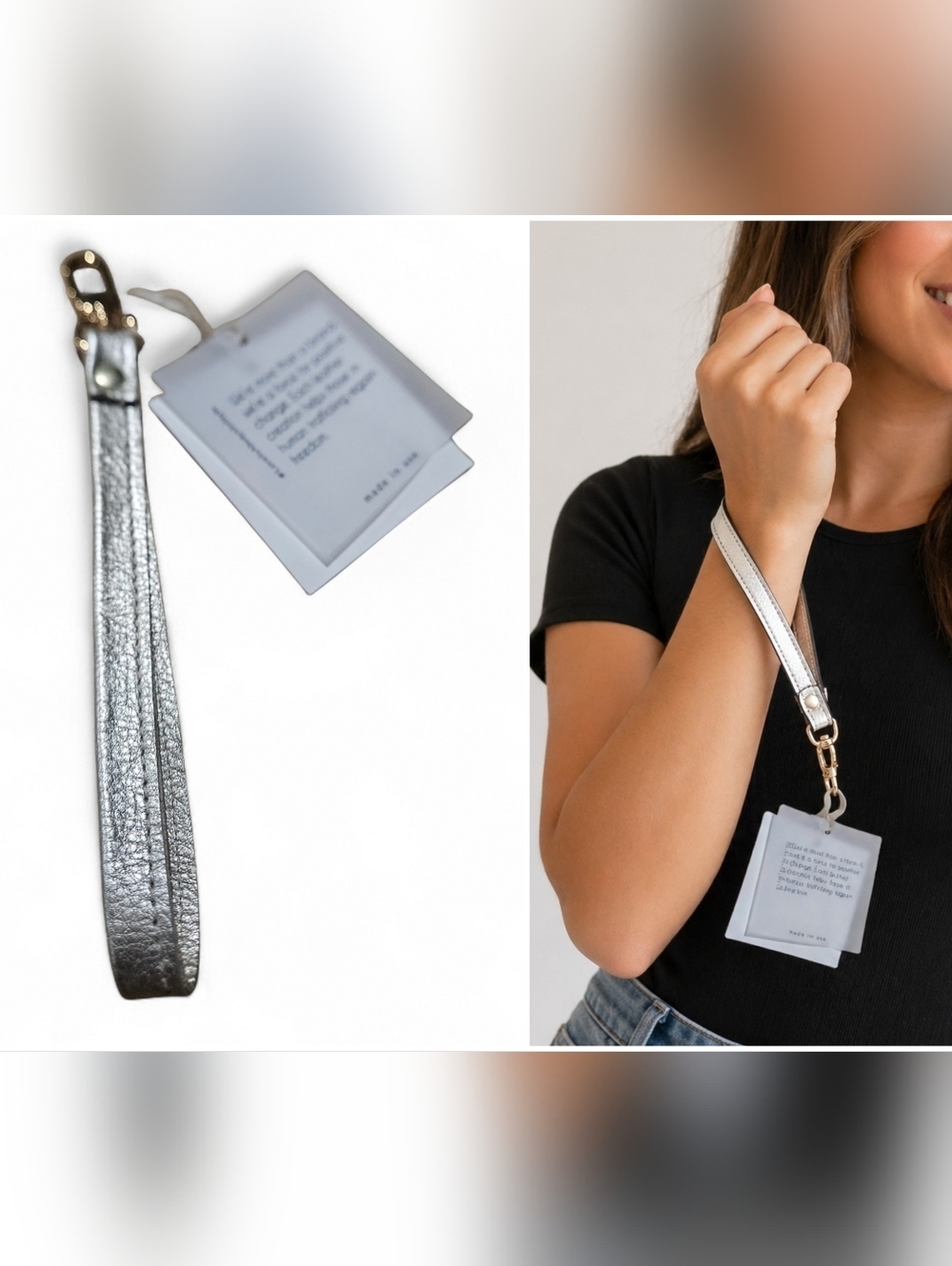 NWT Beaudin Leather Wristlet Lanyard Gold Metallic Keychain Strap Made in USA